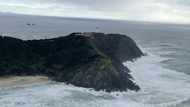 View from the Westpac Rescue helicopter after they winched a surfer to safety off the coast of Byron Bay today. Picture: Westpac Rescue Helicopter