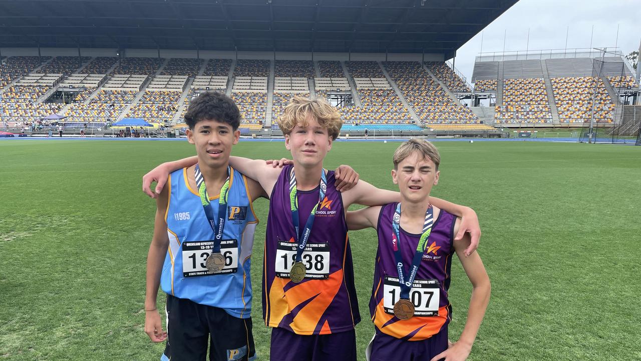 Narangba Valley SHS's Saul Ackfield Kennard with Issac Blue and Levi Maher.