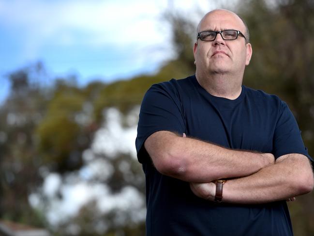 16/9/18 - Stewart Johnston, son of an Oakden victim, speaking to media on aged care Royal Commission. Photo - Naomi Jellicoe