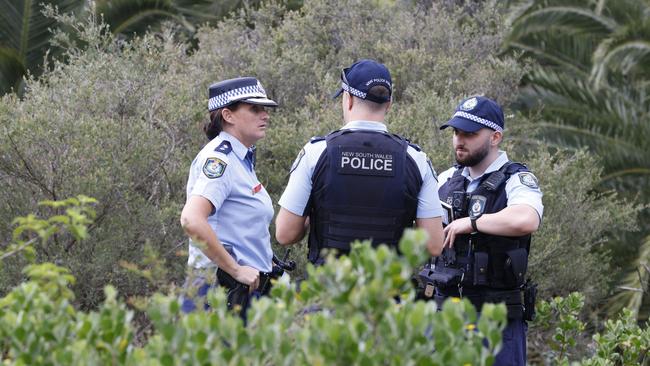 Police pictured at the crime scene on Foreshore Road in Botany. Picture: Damian Shaw