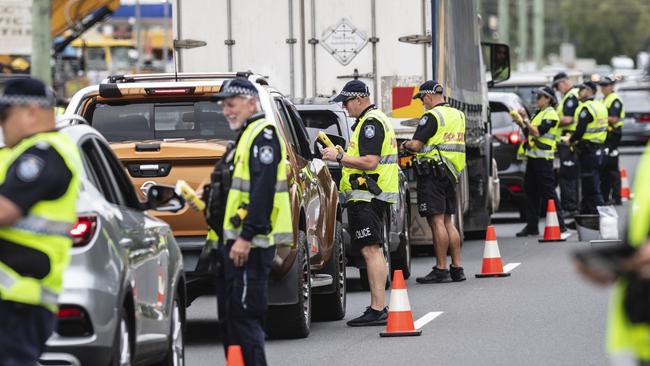 Police ran a large, high-visibility road safety operation in Withcott for the first day of the Easter long weekend. Picture: Kevin Farmer