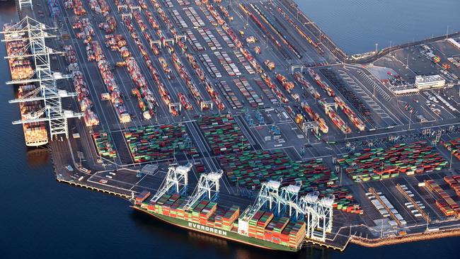 Supply-chain issues are causing congestion and huge backlogs at the Port of Los Angeles, above. Picture: Getty Images =