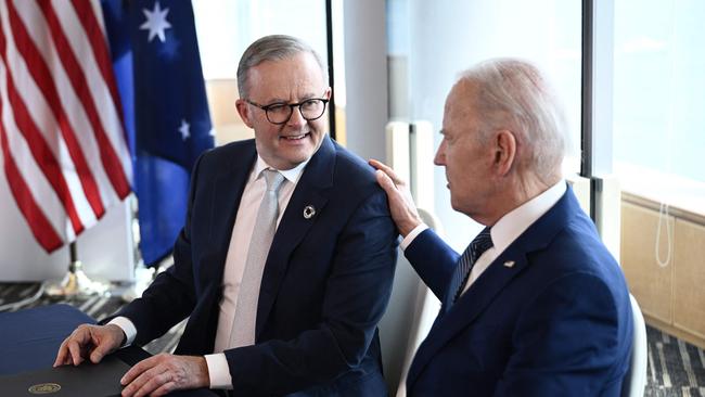 Prime Minister Anthony Albanese and US President Joe Biden during a bilateral meeting as part of the G7 Leaders' Summit in Hiroshima in May.