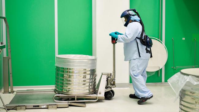 An operator weighs intermediates at AstraZeneca’s Biologics factory in Sodertalje, Sweden. Picture: Bloomberg