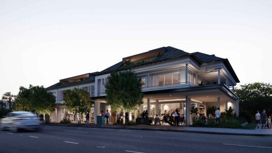 An artist's impression of a proposed 'shop top' development at 1105 Barrenjoey Rd, Palm Beach that would accommodate 11 units and five retail outlets. Picture: PBD Architects