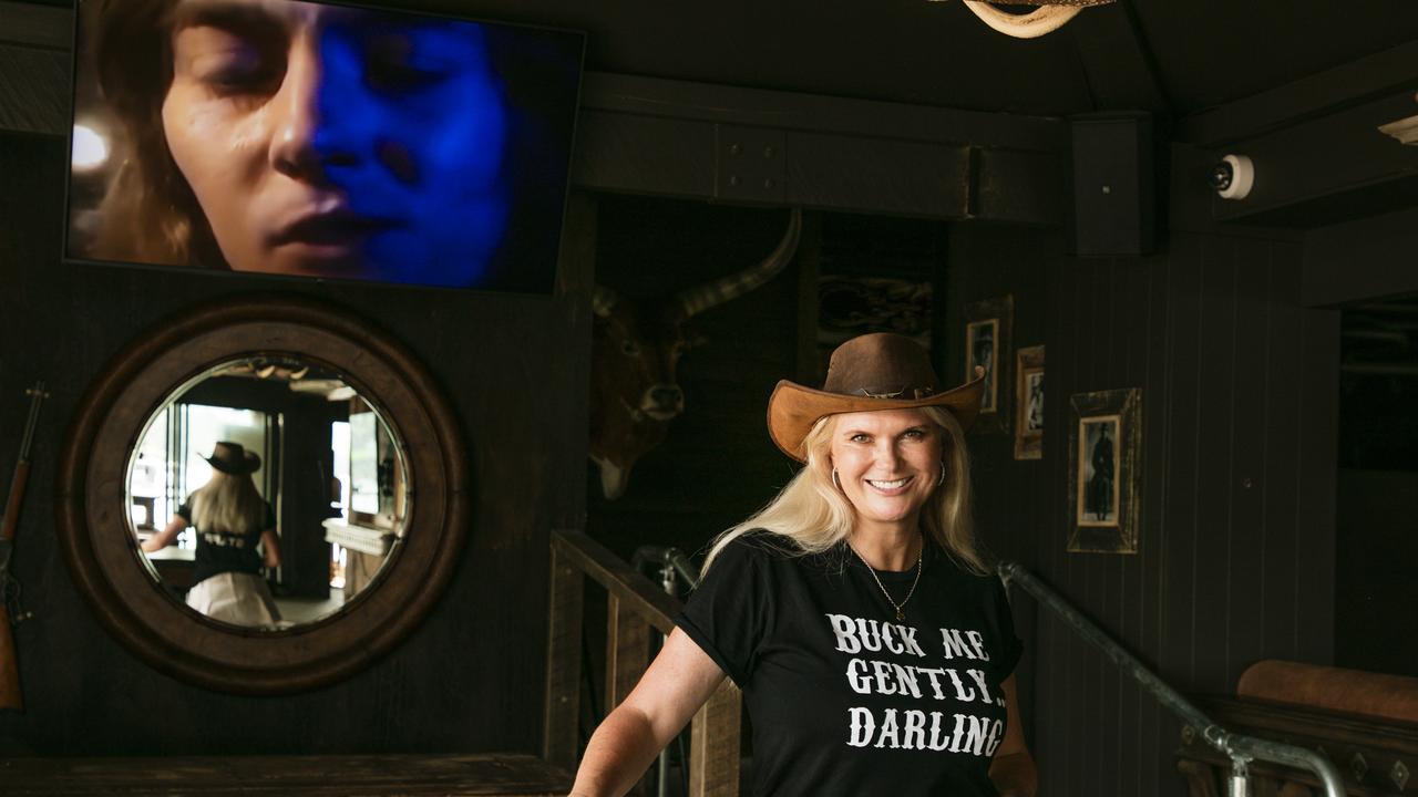Owner Ingrid B as her new bar Cowboys“ opens on the Gold Coast. Picture: Glenn Campbell