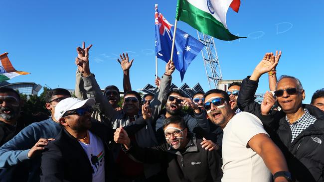 Members of the Australian Indian community await the arrival of Prime Minister Modi at Qudos Bank Arena. Picture: Lisa Maree Williams/Getty Images