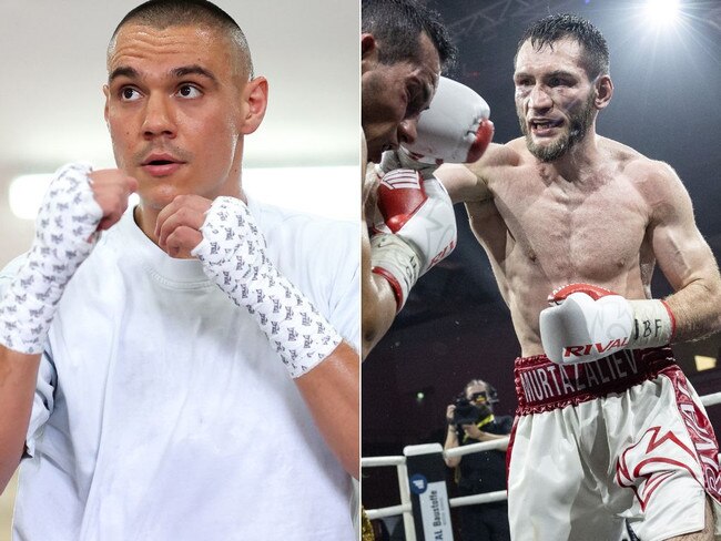 Tim Tszyu faces off against undefeated IBF super welterweight champ Bakhram Murtazaliev. Artwork horizontal 2. Picture: Supplied