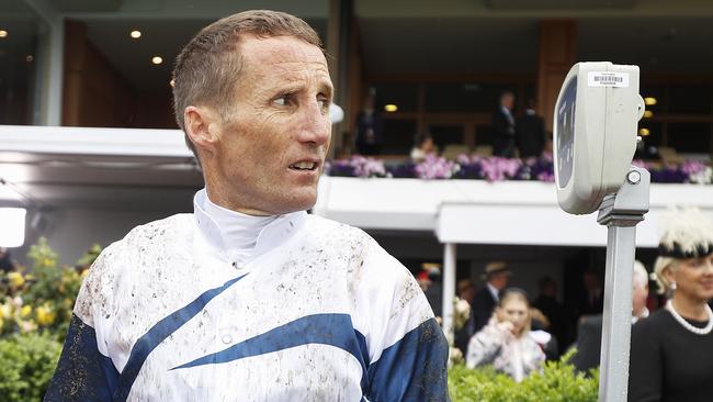 Damien Oliver looked worried but he had no reason to be after scoring on Miami Bound. Pic: Getty Images