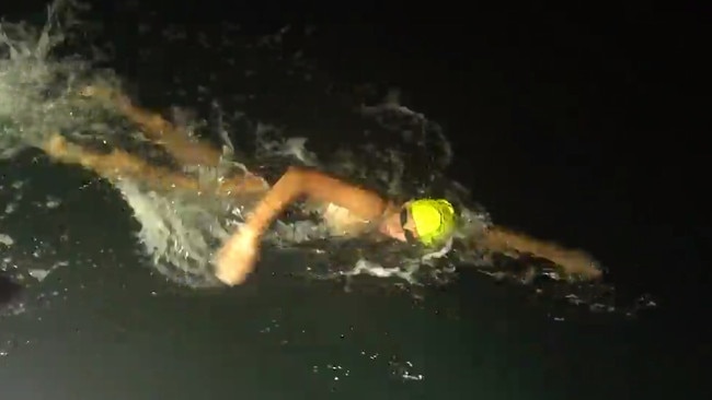 Chloe McCardel during her attempt to break the men’s world record for the greatest number of English Channel swims.