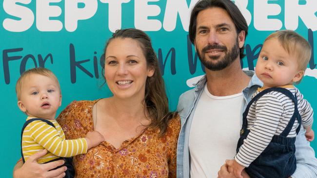 Twins Louis Hankey with mum Katherine Allard and dad Jay Hankey holding Theo. The boys, 14 months, are battling a rare genetic condition that may mean they have to have kidney transplants before their fifth birthdays.