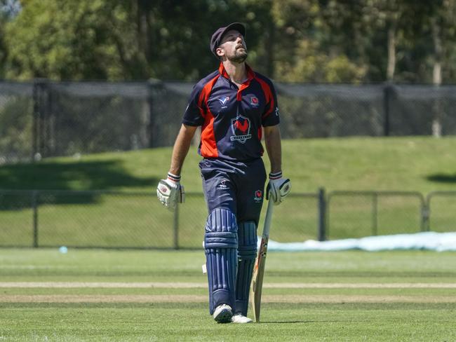 A disappointed Malvern batsman Tom Rickarby heads for the pavilion. Picture: Valeriu Campan