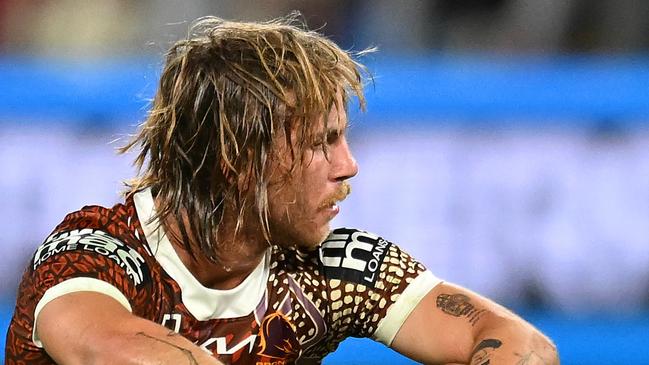 BRISBANE, AUSTRALIA - JULY 13: Blake Mozer of the Broncos looks dejected after his team's defeat during the round 19 NRL match between Brisbane Broncos and St George Illawarra Dragons at Suncorp Stadium, on July 13, 2024, in Brisbane, Australia. (Photo by Albert Perez/Getty Images)