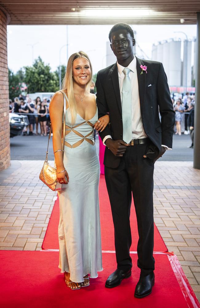 Anika Scholefield and Arok Arok at Toowoomba Grammar School formal at Rumours International, Wednesday, November 15, 2023. Picture: Kevin Farmer