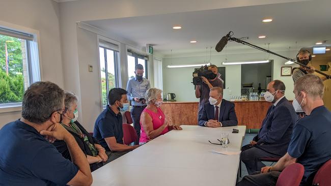 Opposition Leader Anthony Albanese with Labor candidate for Bass Ross Hart at a roundtable comprised of aged and home-care workers and union representatives from Launceston and the Tamar Valley. Picture: Alex Treacy