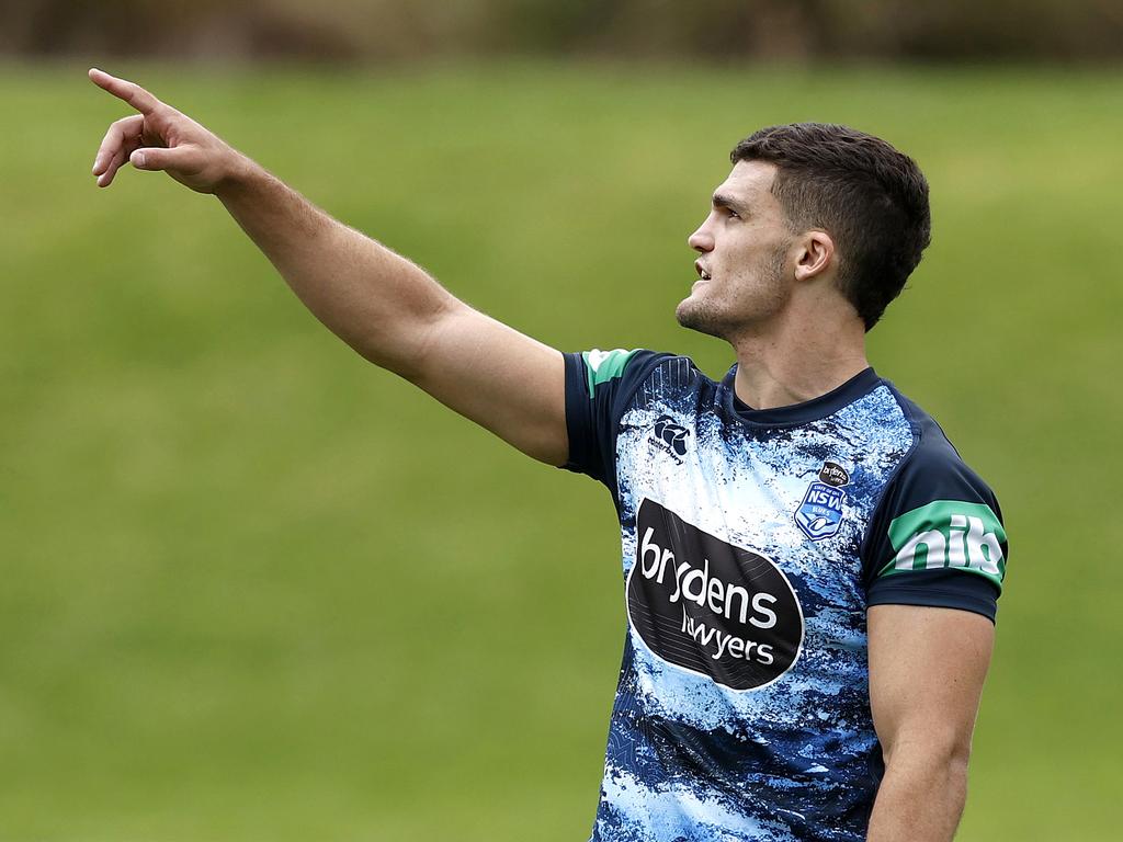 Nathan Cleary takes charge at training. Picture: Phil Hillyard