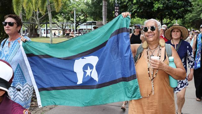 Barbara Von Mutzenbecher and Nerelle Nicol participate in the Invasion Day rally and protest march, held at Fogarty Park and then along the Esplanade on Australia Day. Picture: Brendan Radke