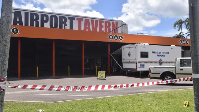 A crime scene was established around the Airport Tavern after a young man died after he was allegedly stabbed while working. Picture: Sierra Haigh