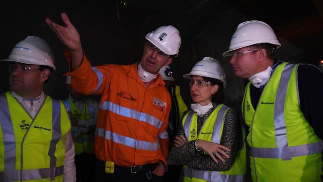 NSW Premier Gladys Berejiklian tours ongoing WestConnex tunnelling work. Picture: AAP