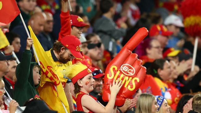 Gold Coast fans getting behind the Suns. Picture: Chris Hyde/Getty Images.