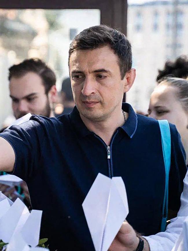 Supporters displaying paper planes as a reference to the logo of instant messaging service company Telegram outside France's Embassy in central Moscow, in support of Pavel Durov. Picture: AFP