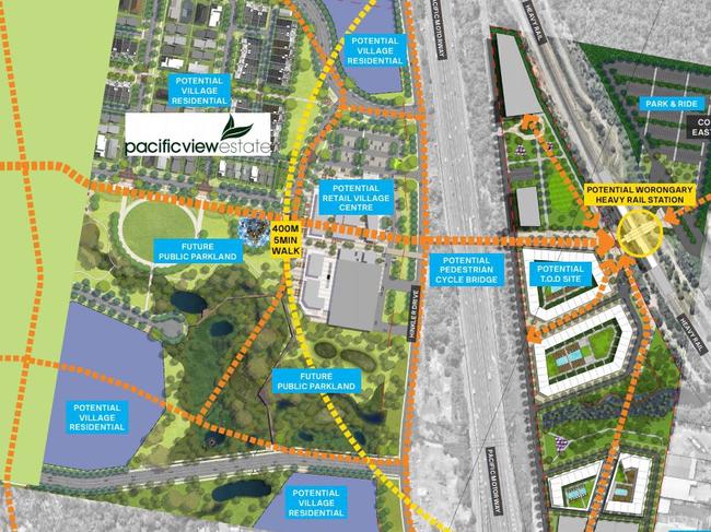 Proposed rail station at the planned Pacific View estate at Worongary on the Gold Coast.