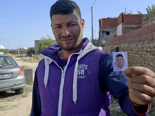 Yasin, the brother of the Nice assailant Brahim Aouissaoui, in front of the family home in the Tunisian city of Sfax. Picture: AFP