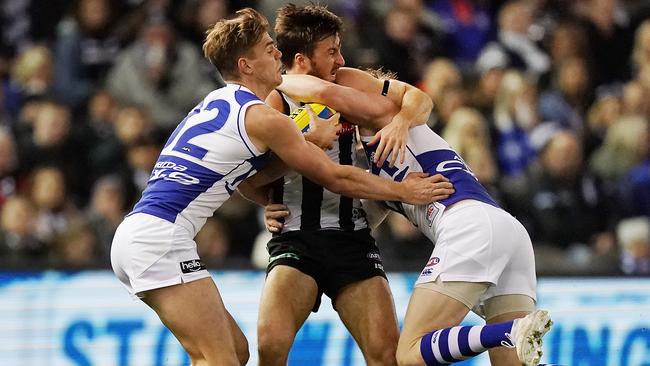 The Kangaroos were ferocious against the Magpies. Picture: Getty