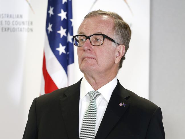 US Ambassador to Australia Arthur B. Culvahouse Jr. pictured addressing the media at the Australian Centre to Counter Child Exploitation, Brisbane 25th of November 2020.  (Image/Josh Woning)