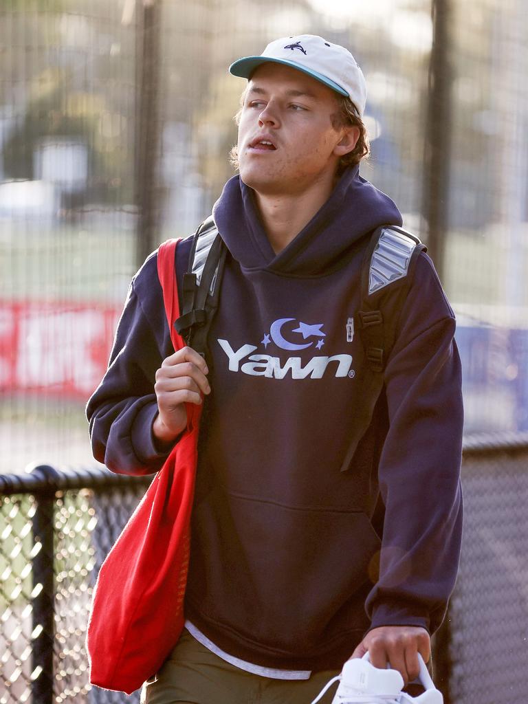 Collingwood’s Jack Ginnivan arrives to face the music. Pic: Michael Klein .