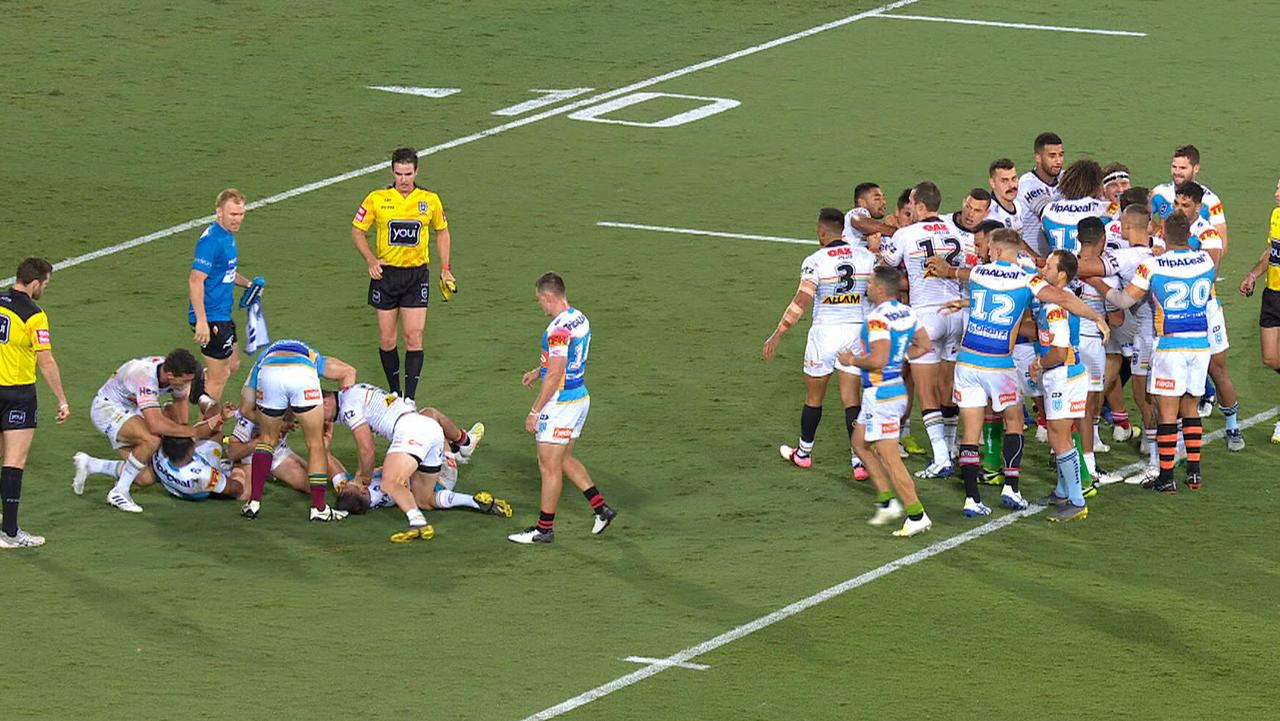 Titans and Panthers players become embroiled in a brawl