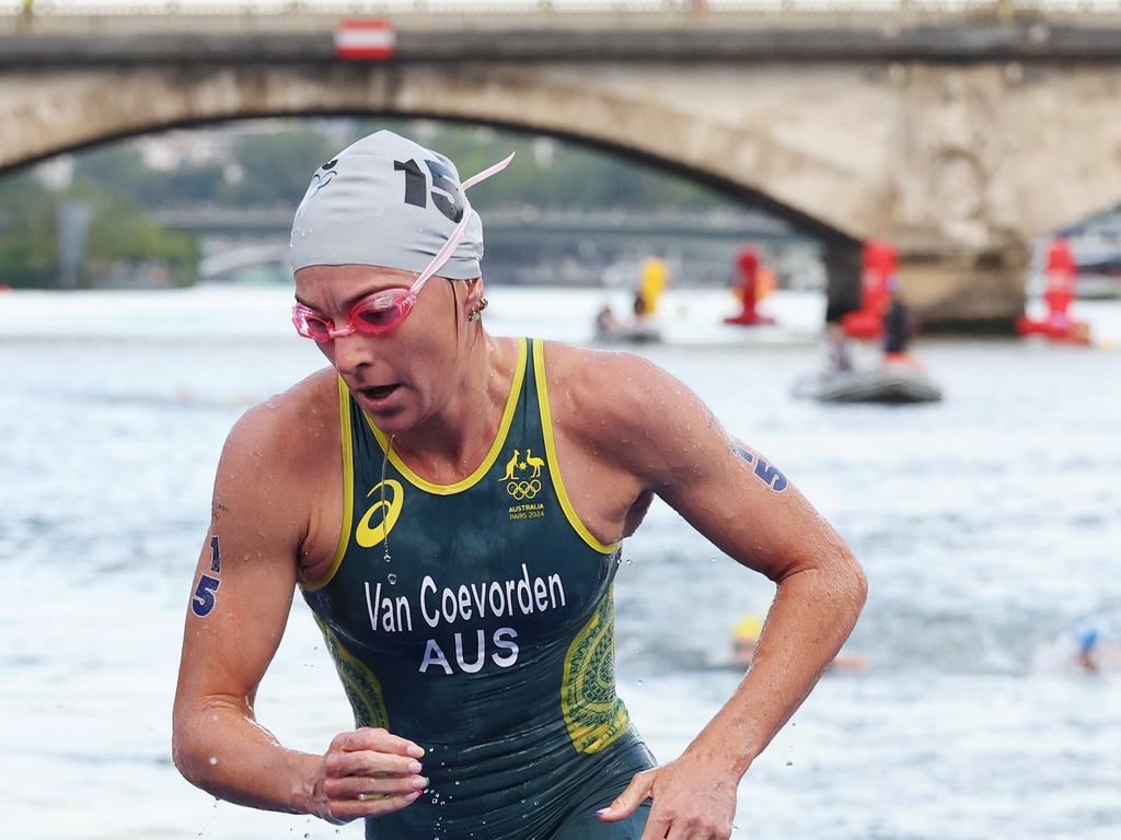 Natalie van Coevorden exits the Seine. Picture: Getty Images