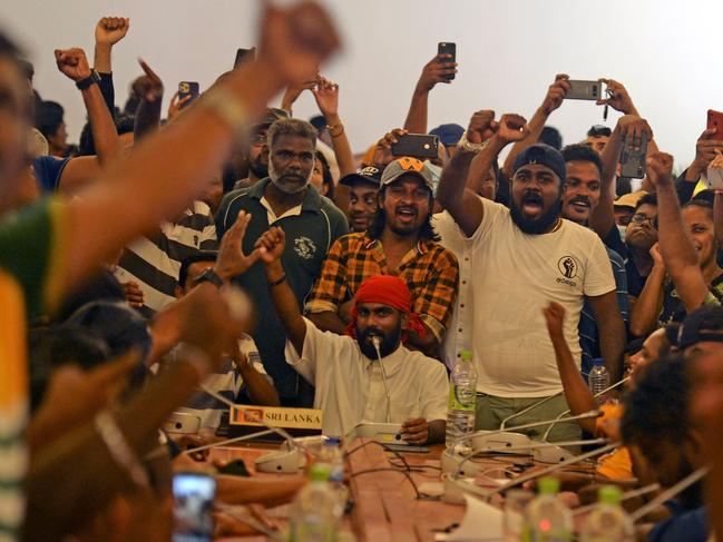 Protesters crowd inside the Sri Lanka's presidential palace in Colombo. Picture: AFP