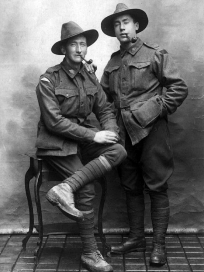 Hobart mates Jack Grimmond, left, and Bert Scurrah in uniform. Picture: J. TRETHEWEY