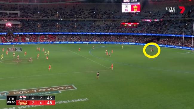 The moment the free kick was paid. A long way off the ball. Credit: Channel 7