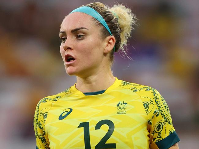 NICE, FRANCE - JULY 28: Ellie Carpenter of Team Australia #12  during the Women's group B match between Australia and Zambia during the Olympic Games Paris 2024 at Stade de Nice on July 28, 2024 in Nice, France. (Photo by Marc Atkins/Getty Images)