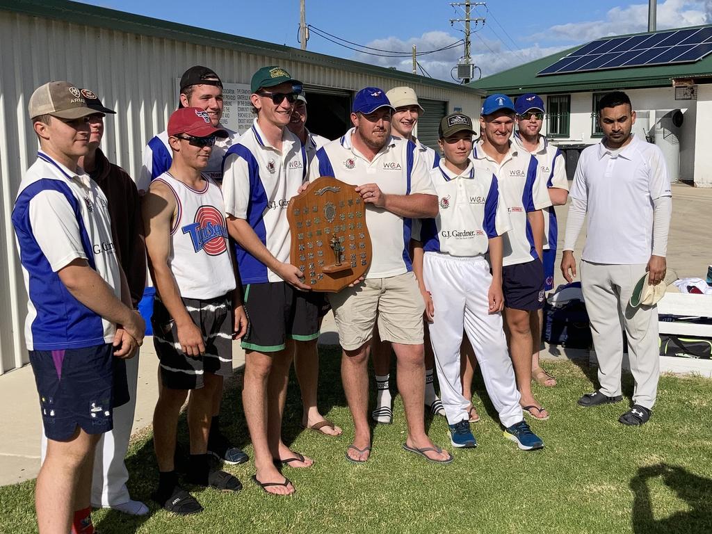 The U21 Warwick Bulls after taking home the Davis Shield in the 2021-22 series L-R – Jessie Bohm, Pat Gordon, Joe Wagner, James Fern, Alex Dwan, Lachlan Boal, Luke Cullen (C), Jack Ragh, Marc Wagner, Hayden Doherty, Sean Bryson, Harry Sandhu (Photo: Andrew Bryson/ Warwick Cricket)