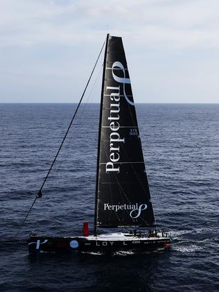 Perpetual Loyal appears to be withdrawing from the race 27 miles east of Merimbula during day 2 of the Rolex Sydney Hobart Yacht Race 2014. Pic Brett Costello