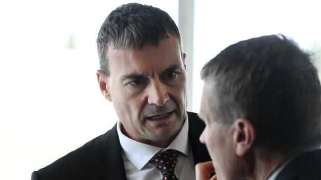 Retail Food Group (RFG) Managing Director Andre Nell talks to a shareholder during the company's annual general meeting in Southport on the Gold Coast, Thursday, November 30, 2017.