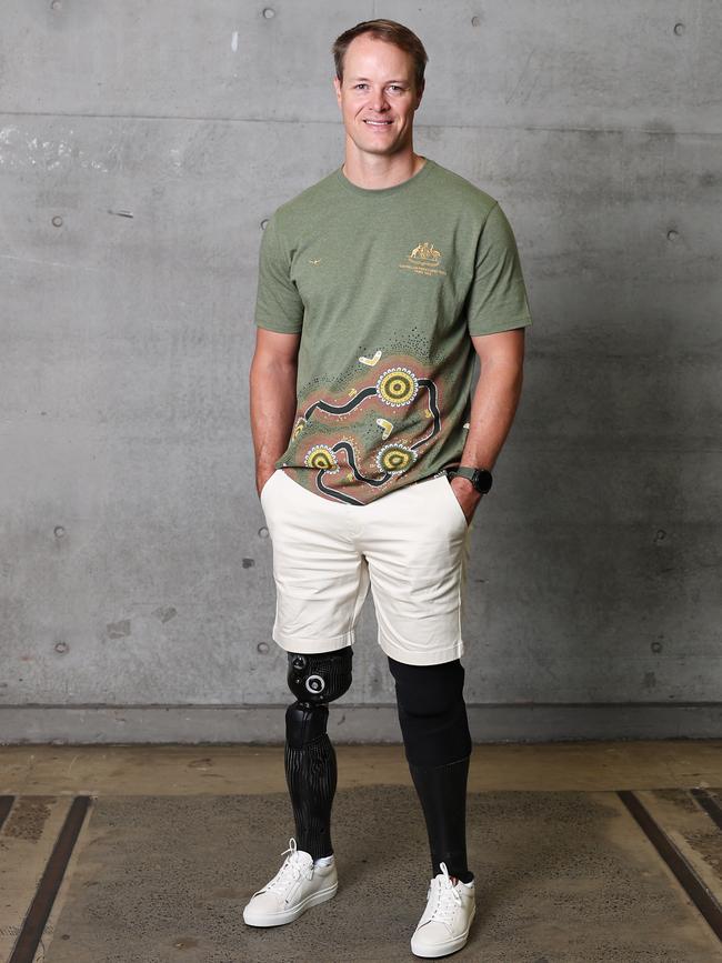 Paralympian Curtis McGrath reveals the uniform featuring artwork titled ‘The Journey’ by Yuin artist, Rheanna Lotter. Picture: Don Arnold/WireImage