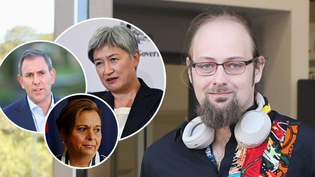 Jack Malady leaving Darwin Local Court after pleading guilty to using a carriage service to make threats, menace and harass Foreign Affairs Minister Penny Wong, Treasurer Jim Chalmers and Communications Minister Michelle Rowland. Picture: Zizi Averill