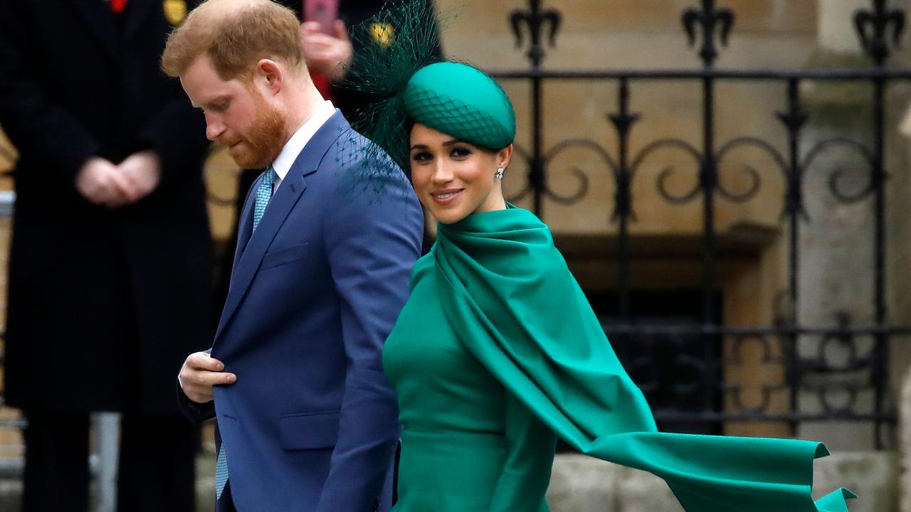 Prince Harry and Meghan Markle during one of their last duties as working members of the royal family in March 2020. Picture: Tolga Akmen/AFP