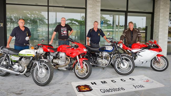 Historical Motorcycle Club Qld Gladstone is hosting the Gladstone All Bike Classic on Easter Saturday. John Sanders, 1972 Suzuki T500, Darryl Bond, 1997 Moto Guzzi 1100 Sport, Paul Petersen, 2003 Kawasaki W650 and club president Peter Harland, 2005 MV Augusta 1000cc.