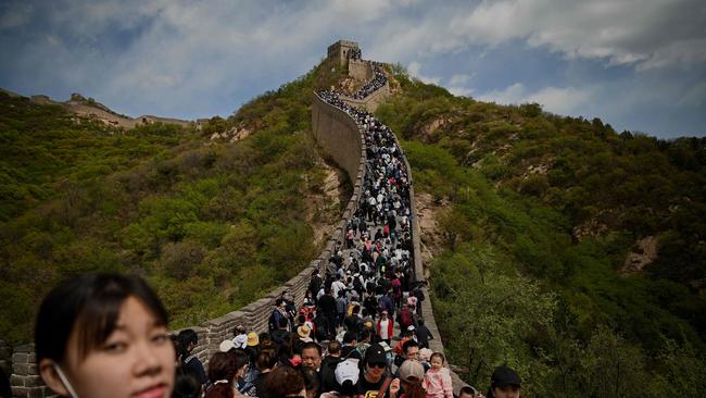 People visit the Great Wall during the labour day holiday in Beijing on May 1, 2021. Picture: AFP