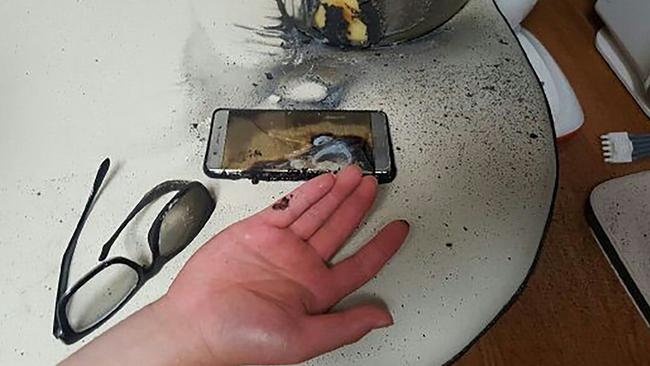 This Samsung Galaxy Note7 reportedly exploded overnight while charging at its owner’s South Korean home. Photo: Gwangju Bukbu Police Station/STR.