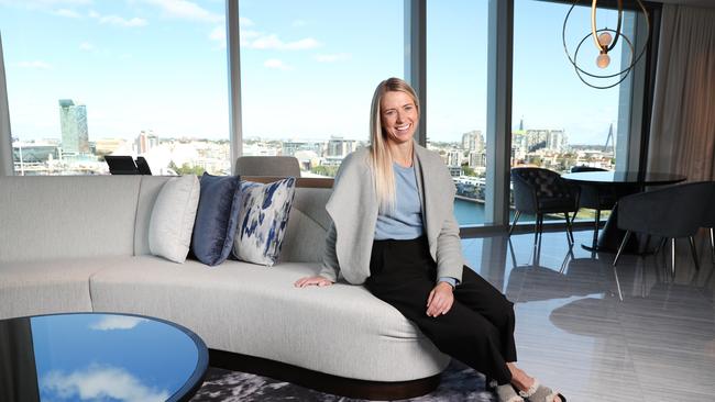 Nurse Karen Norris in one of the suites at Crown Sydney in Barangaroo. Picture: Richard Dobson