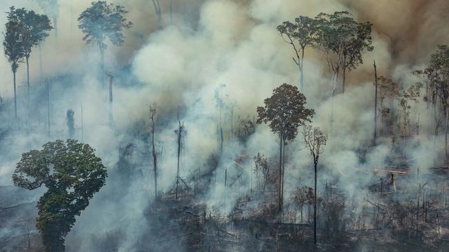 Smoke billows from a forest fire in Candeias do Jamari, close to Porto Velho in Rondonia State, in the Amazon basin in northwestern Brazil.