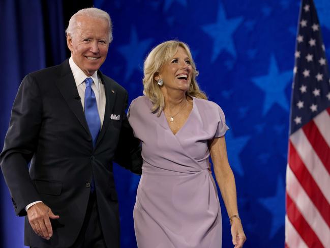 Presidential favourite Joe Biden and his wife, Dr Jill Biden, pictured in August at the Democratic National Convention. Picture: AFP