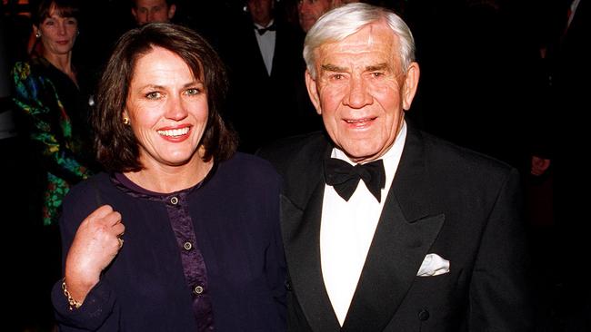 Lou Richards with daughter Nicole Morrison at the AFL Centenary Ball.