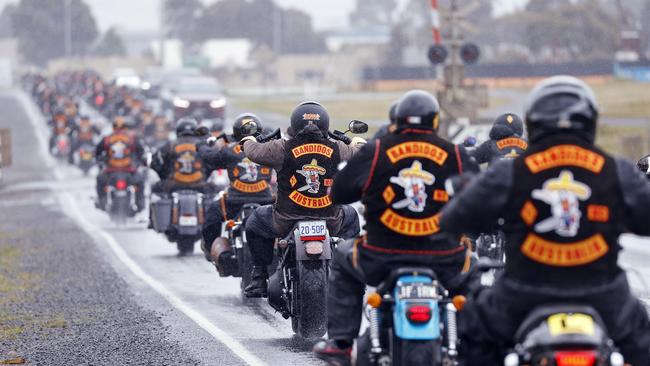 Bandidos members ride through Ballarat en masse. Picture: Sam Ruttyn